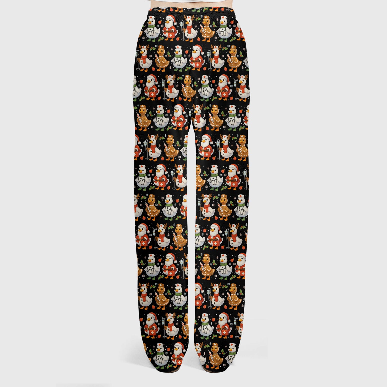 Funny Goose Christmas Scrubs for Women - Festive Holiday Pattern Scrub Top & Pants - Cute Christmas Scrubs with Charming Goose Print