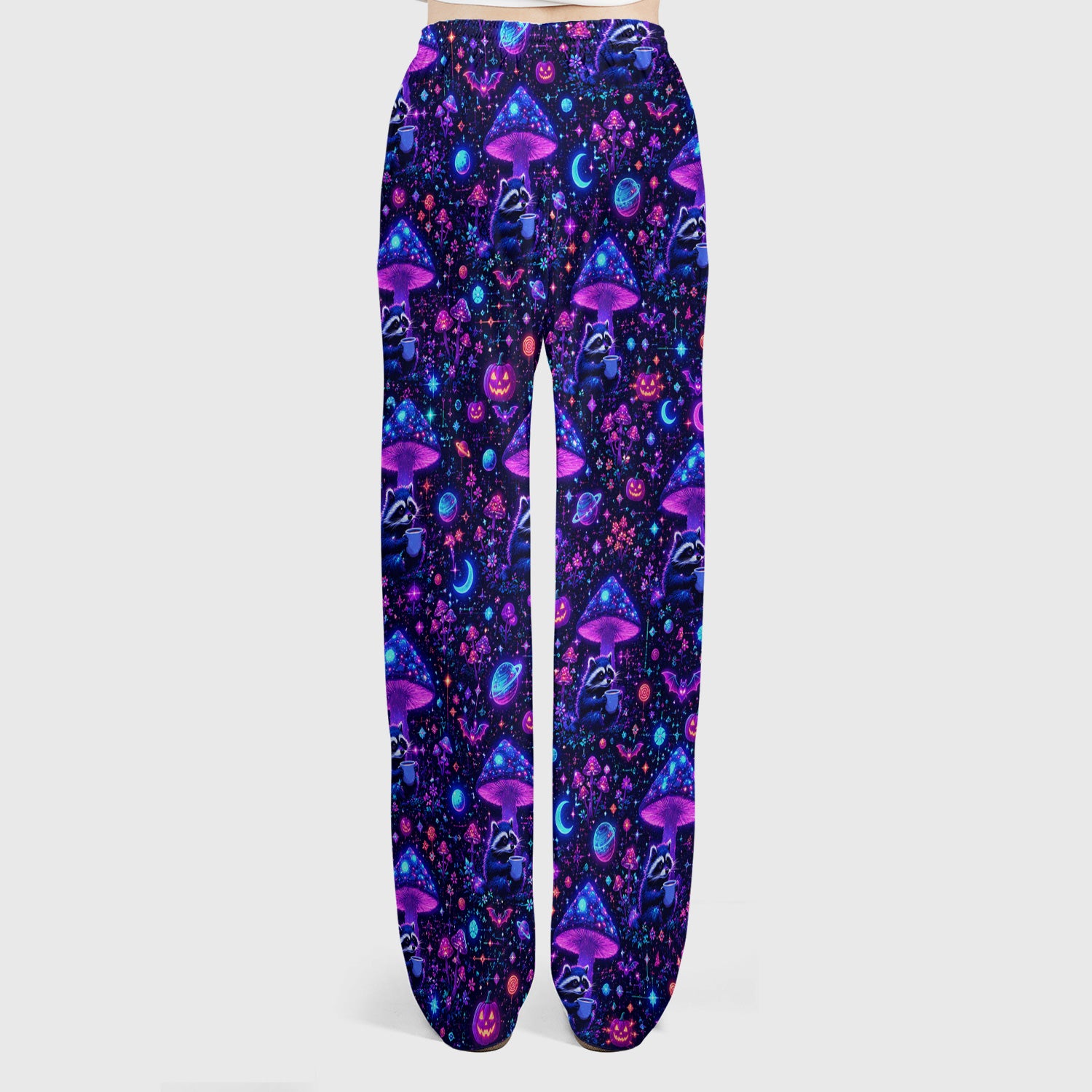 Halloween Raccoon And Mushrooms Scrub Set, Scrub Pants and V Neck Top
