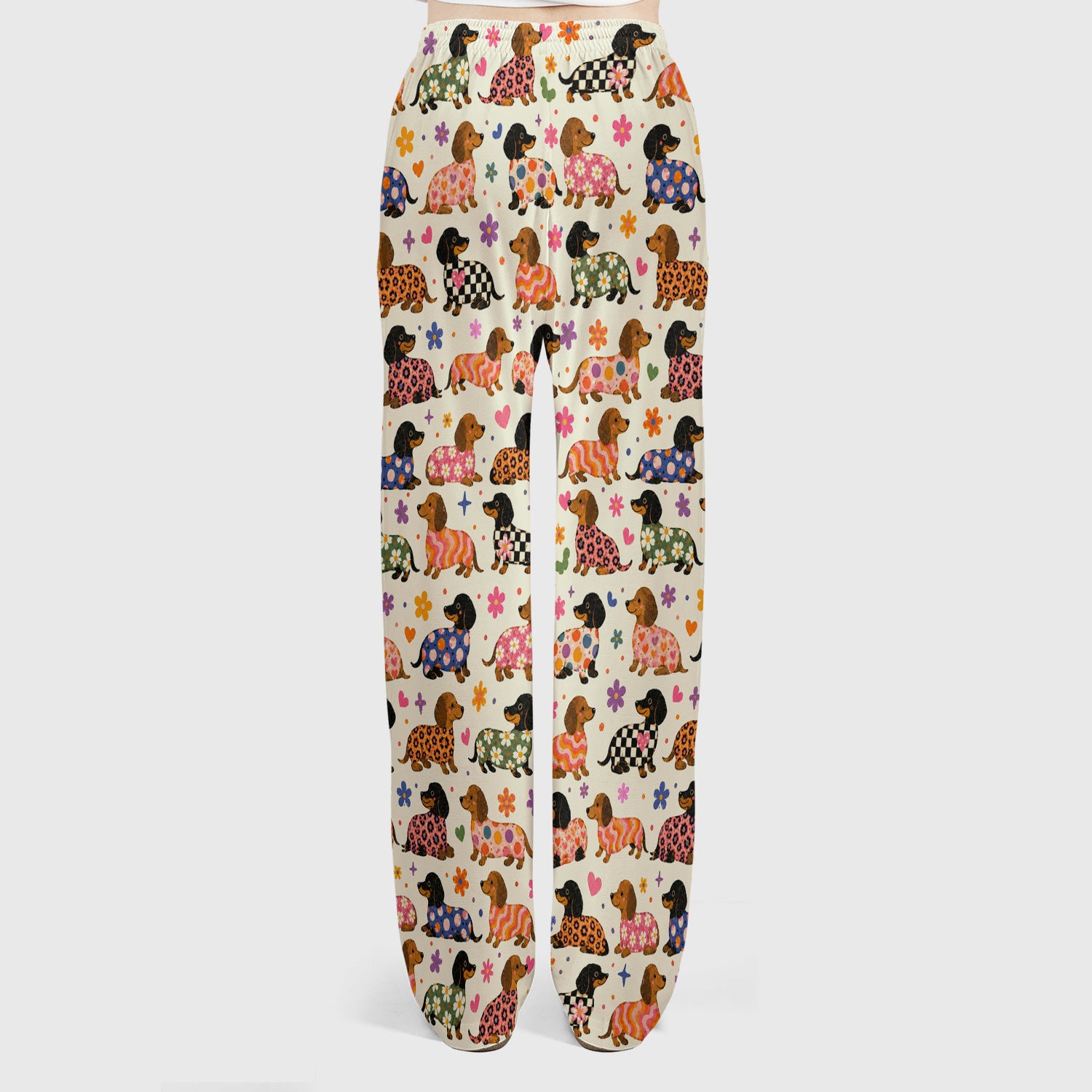 Floral Dachshund Print Scrub Set, Scrub Pants and V Neck Top