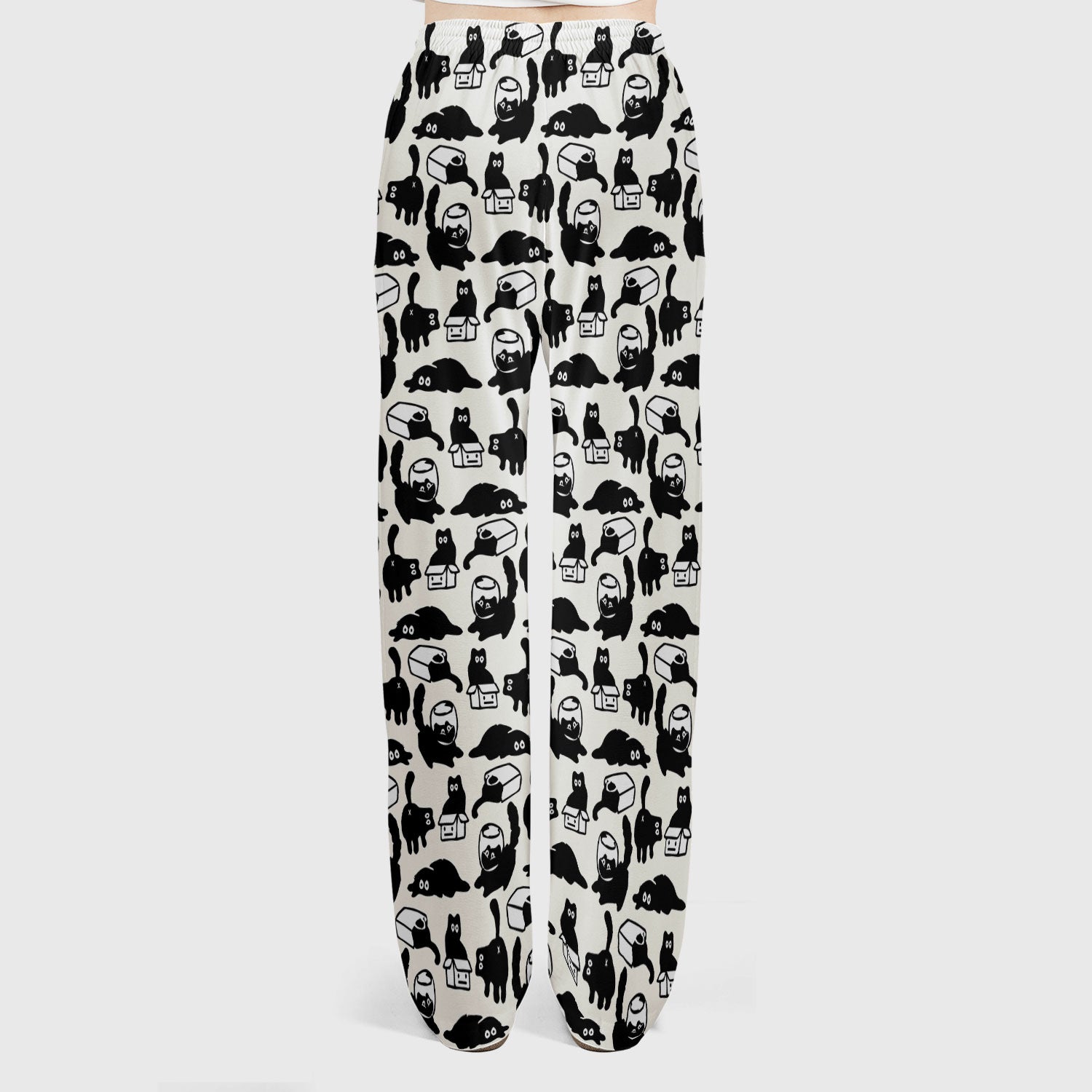 Dark Playful Cat Cartoon Pattern Scrub Set, Breathable Med Uniform