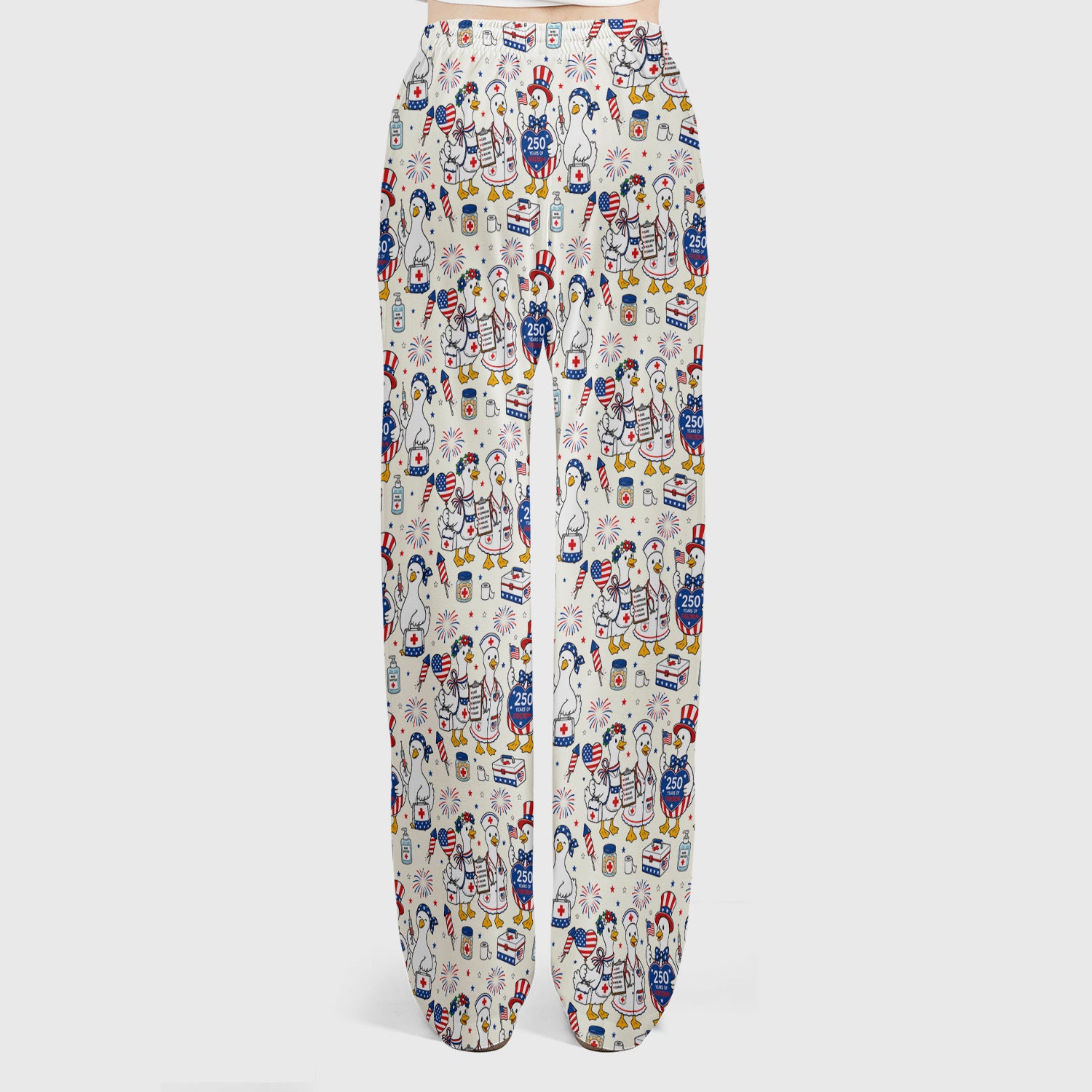 Funny Patriotic Goose Nurse for RN, CNA, Healthcare Workers Scrub Set, Scrub Pants and V Neck Top