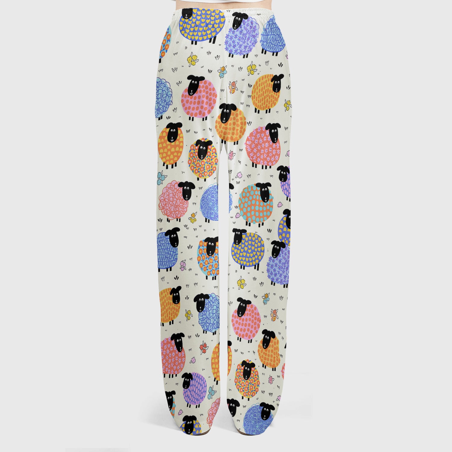 Funny Colorful Sheep Pattern Scrub Set, Scrub Pants and V Neck Top