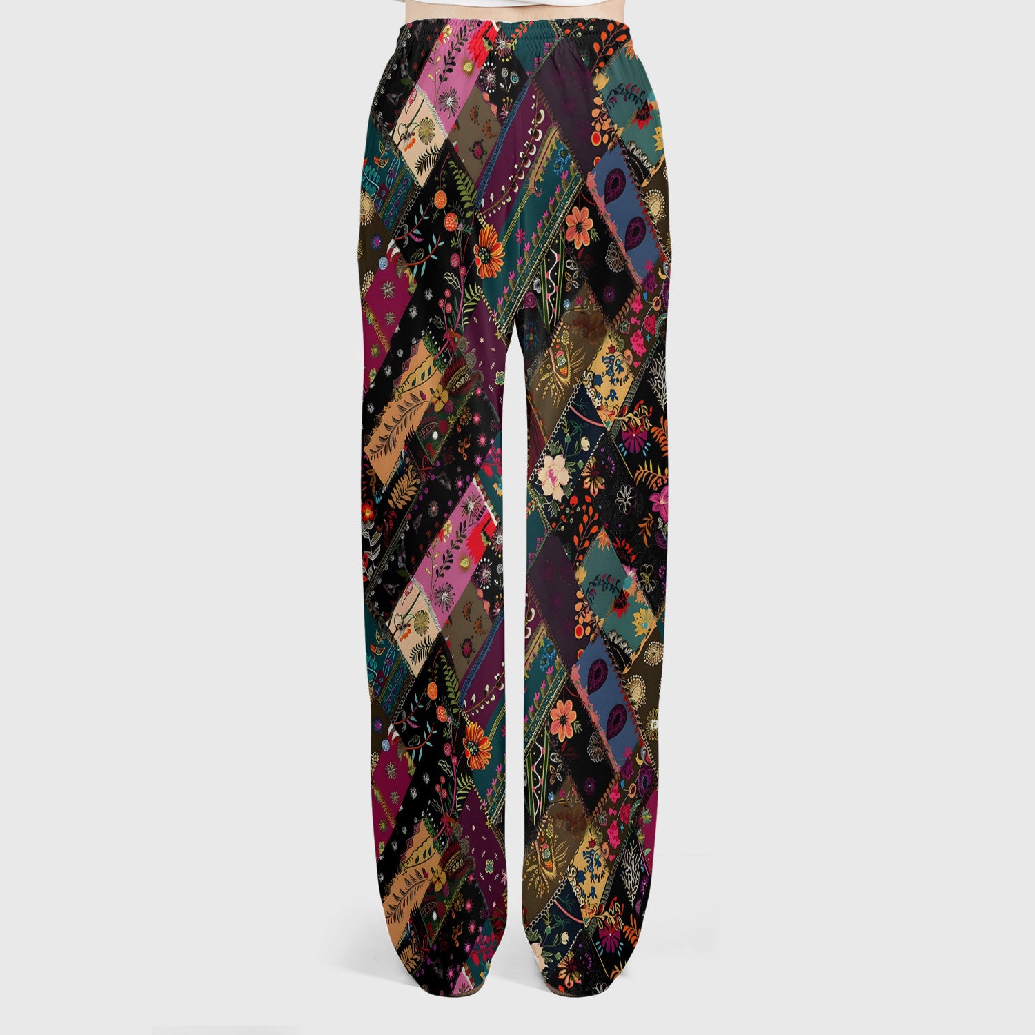 Colorful Bohemian Floral Patchwork Scrub Set, Scrub Pants and V Neck Top