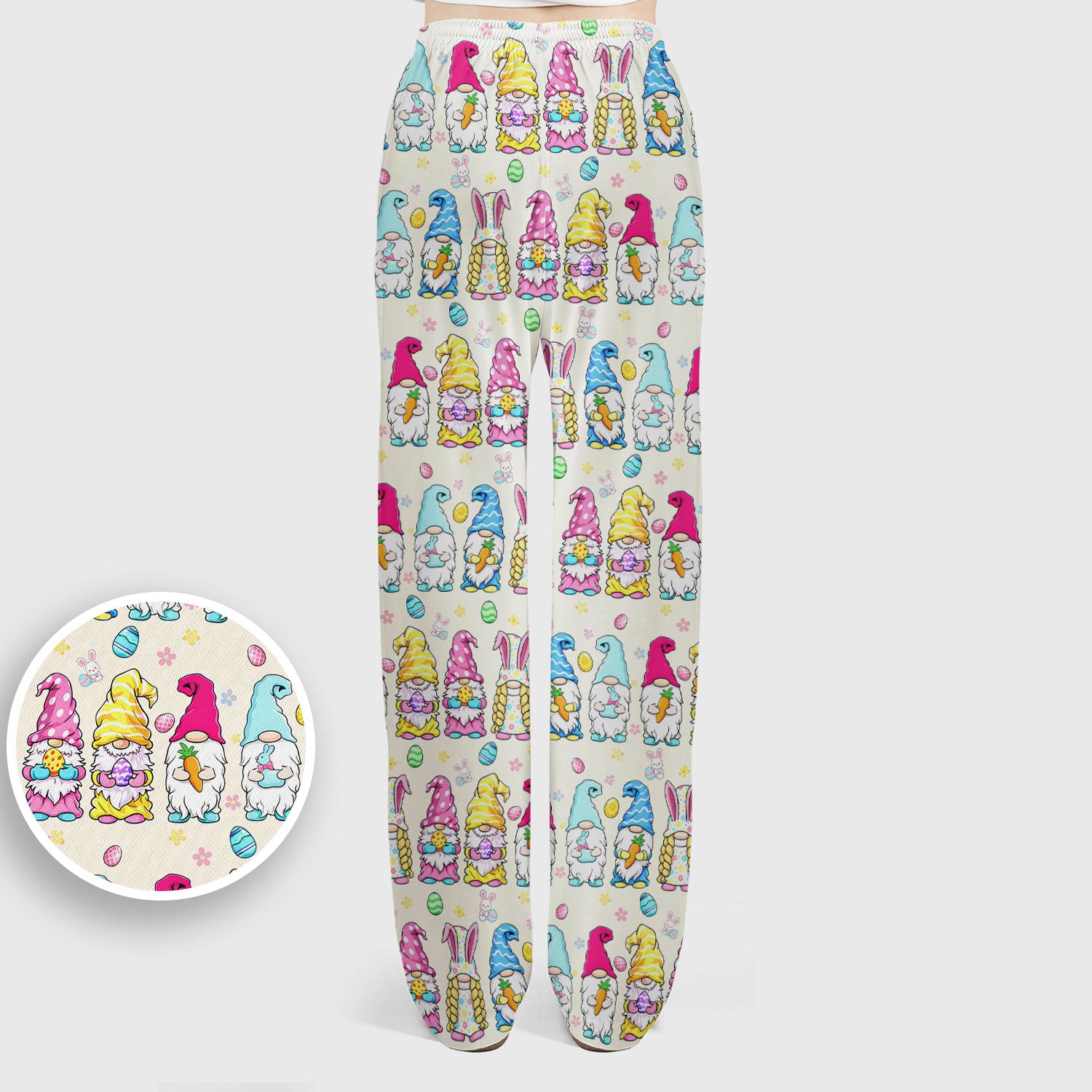 Colorful Easter Gnome Bunny Eggs Pattern Scrub Set, Women's Scrub Sets