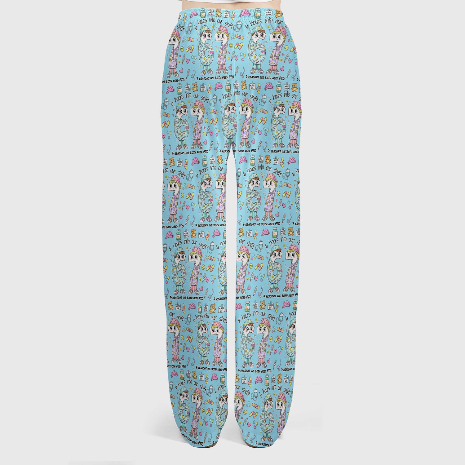 Cartoon Characters Six Hours Into Shift With Medical Doodle Scrub Set, Breathable Med Uniform