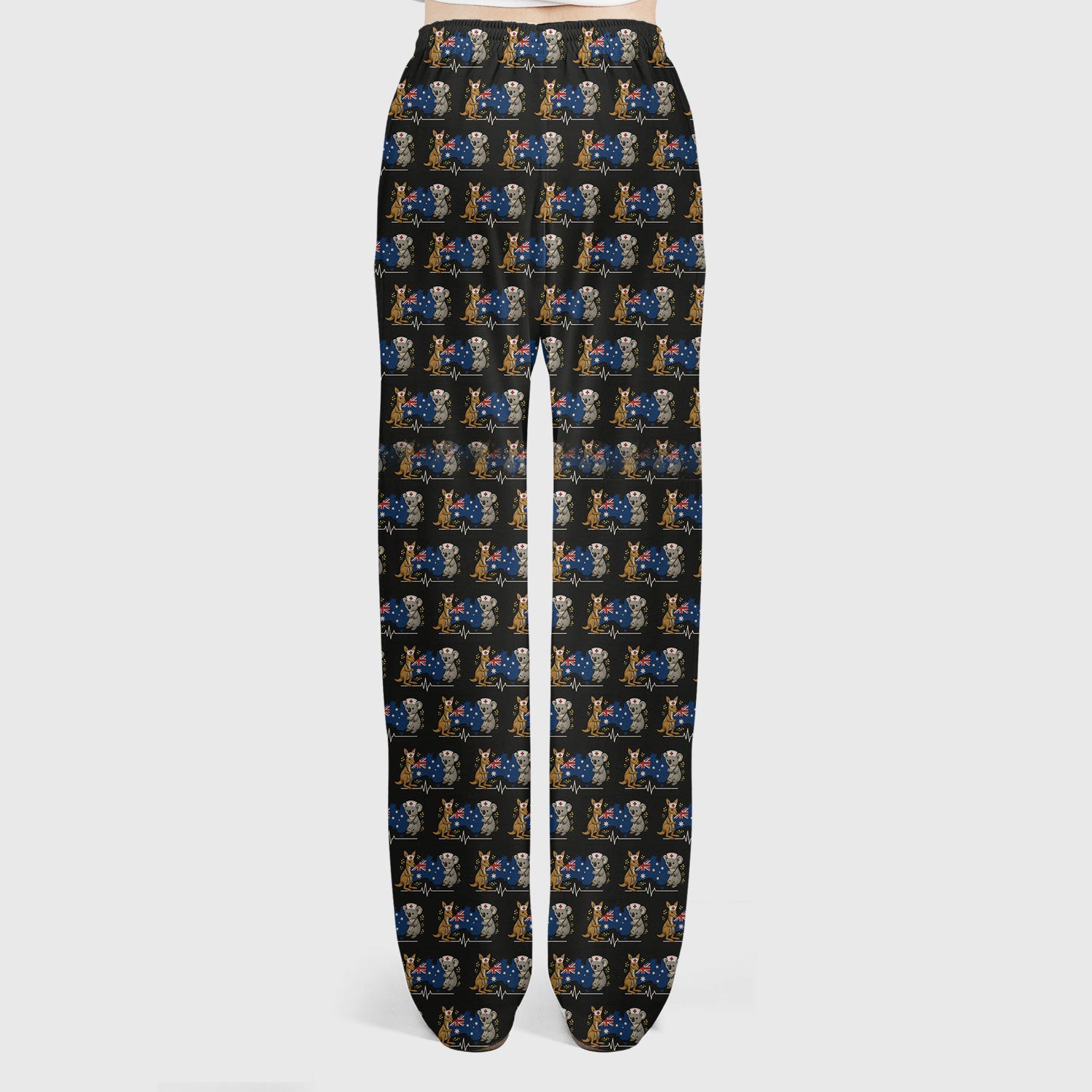 Australian Nurse Scrub Set, Cute Koala Kangaroo Heartbeat Pattern Shirt,  Breathable Fabrics Nursing Uniform