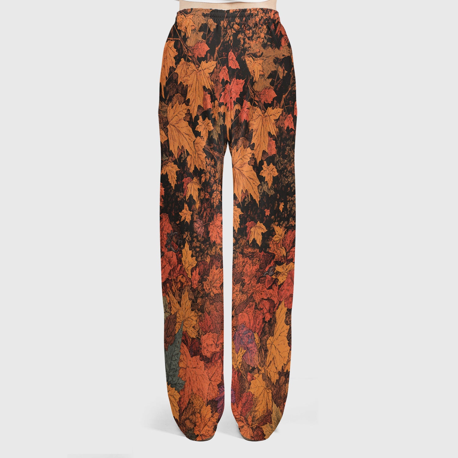 Autumn Cat with Fall Leaves Scrub Set, Scrub Pants and V Neck Top