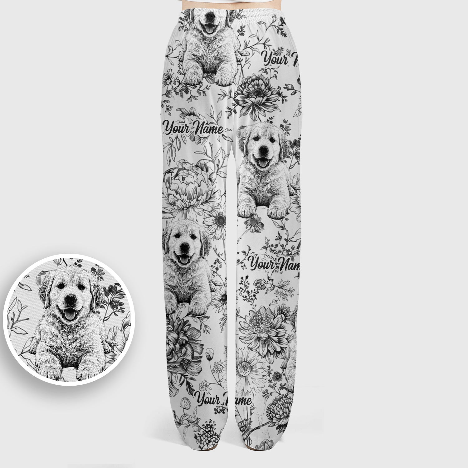 Personalized Custom Pet Photo Name Floral Pattern Scrub Set, Scrub Pants and V Neck Top