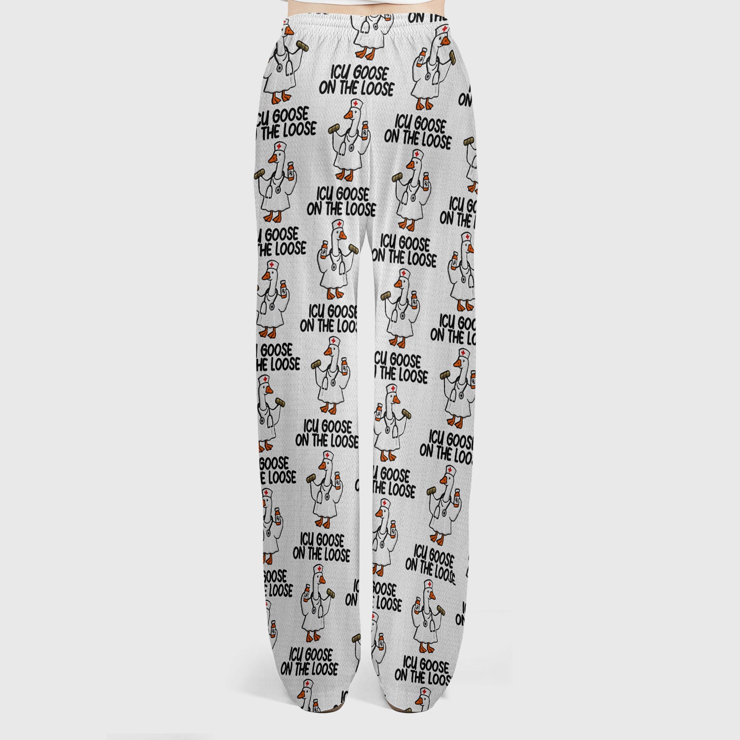 Funny ICU Goose On The Loose Nurse Pattern Scrub Set, Scrub Pants and V Neck Top