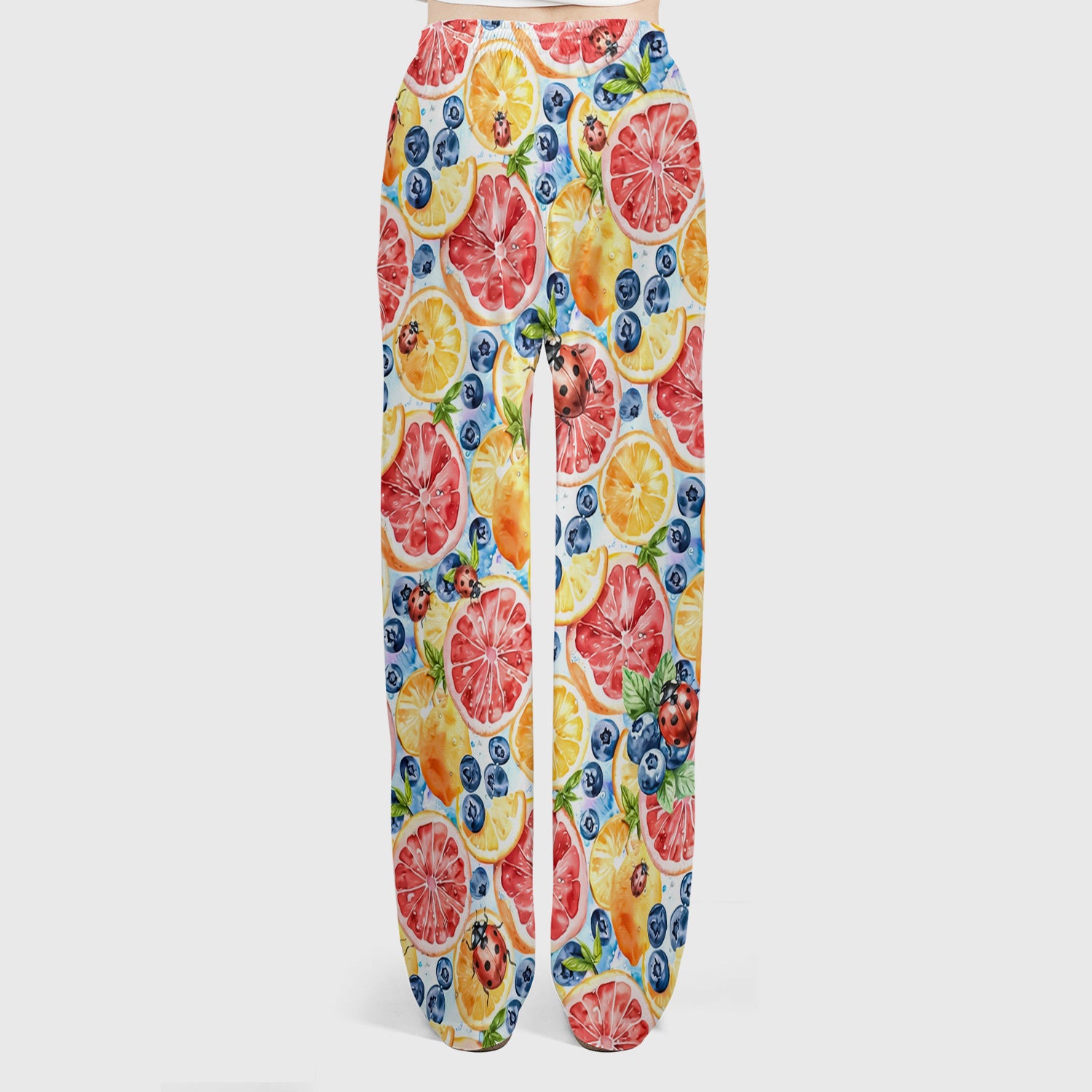 Cute Citrus Berry Ladybug Pattern Scrub Set, Scrub Pants and V Neck Top