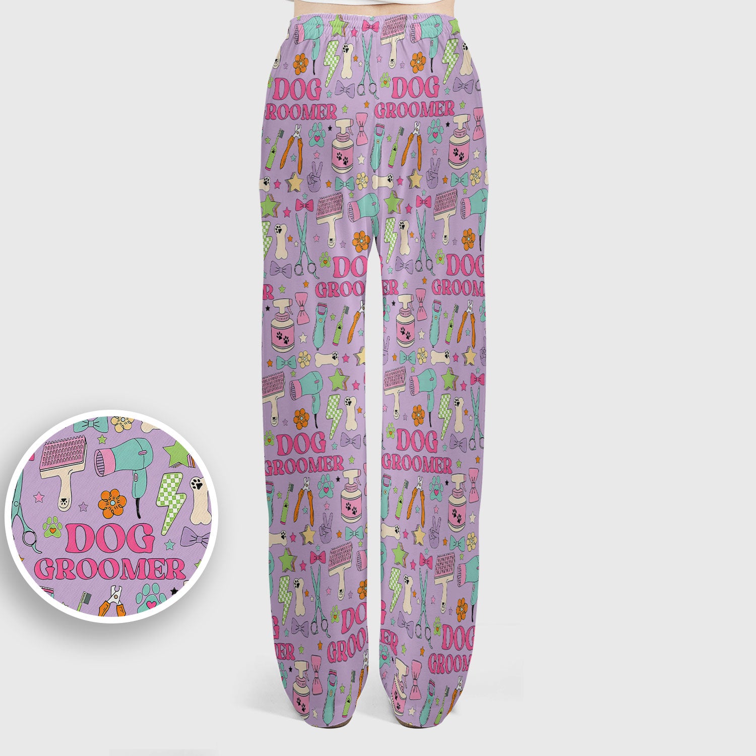 Dog Groomer Tools Pattern Women's Scrub Set, Scrub Pants and V Neck Top