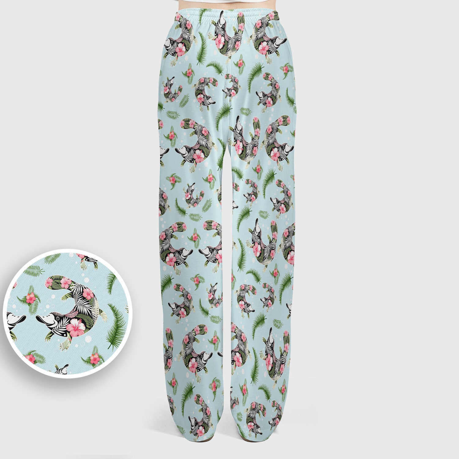Cute Platypus Scrub Set, Tropical Floral Animal Pattern Nurse Shirt, Breathable Fabrics Nursing Uniform