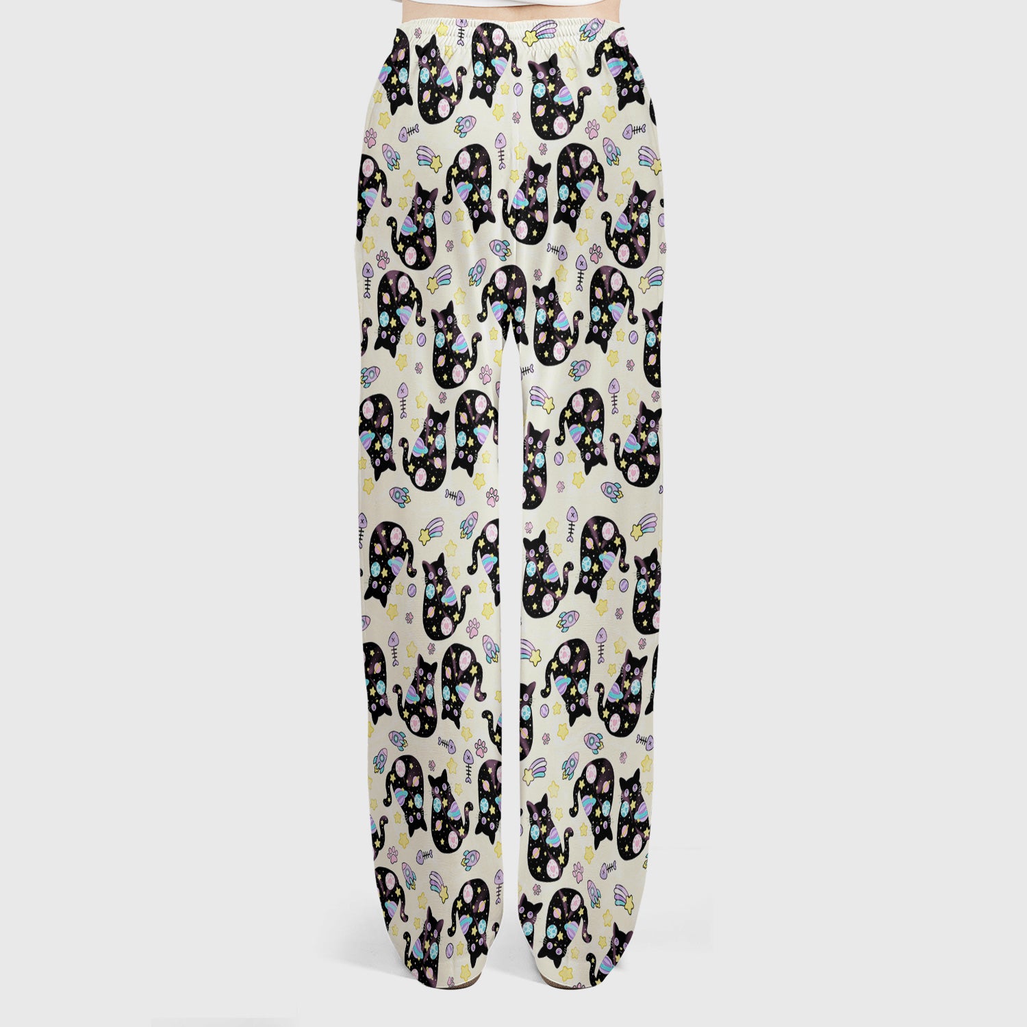 Galaxy Black Cat Space Pattern Scrub Top, Breathable Fabrics Nursing Uniform