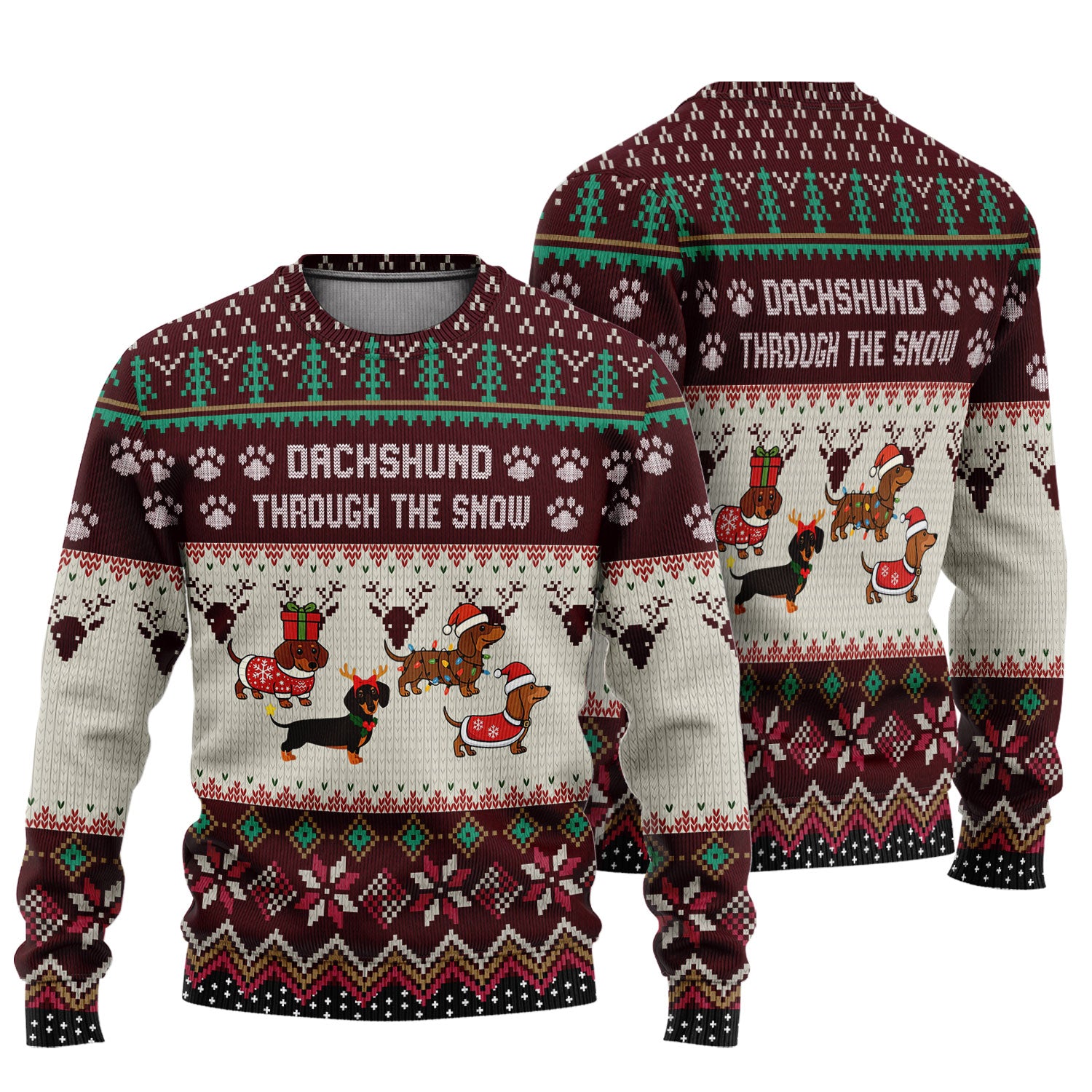 Dachshund Through The Snow Ugly Sweater - Funny Wiener Dog Christmas Shirt - Sausage Dog Holiday Gift