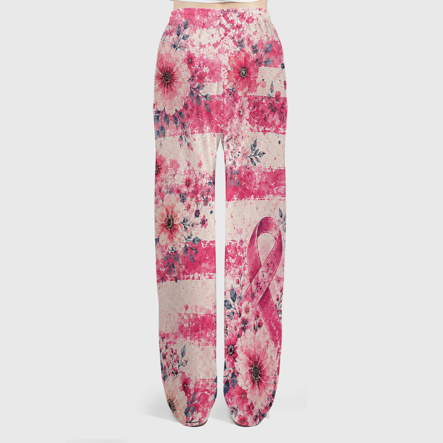 Breast Cancer Floral Flag Scrub Set, Scrub Pants and V Neck Top