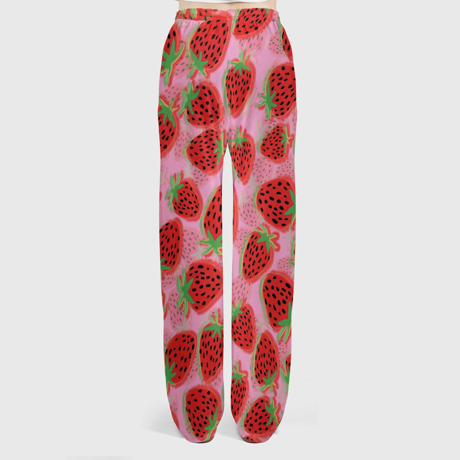 Pink Strawberry Pattern Scrub Set, Scrub Pants and V Neck Top