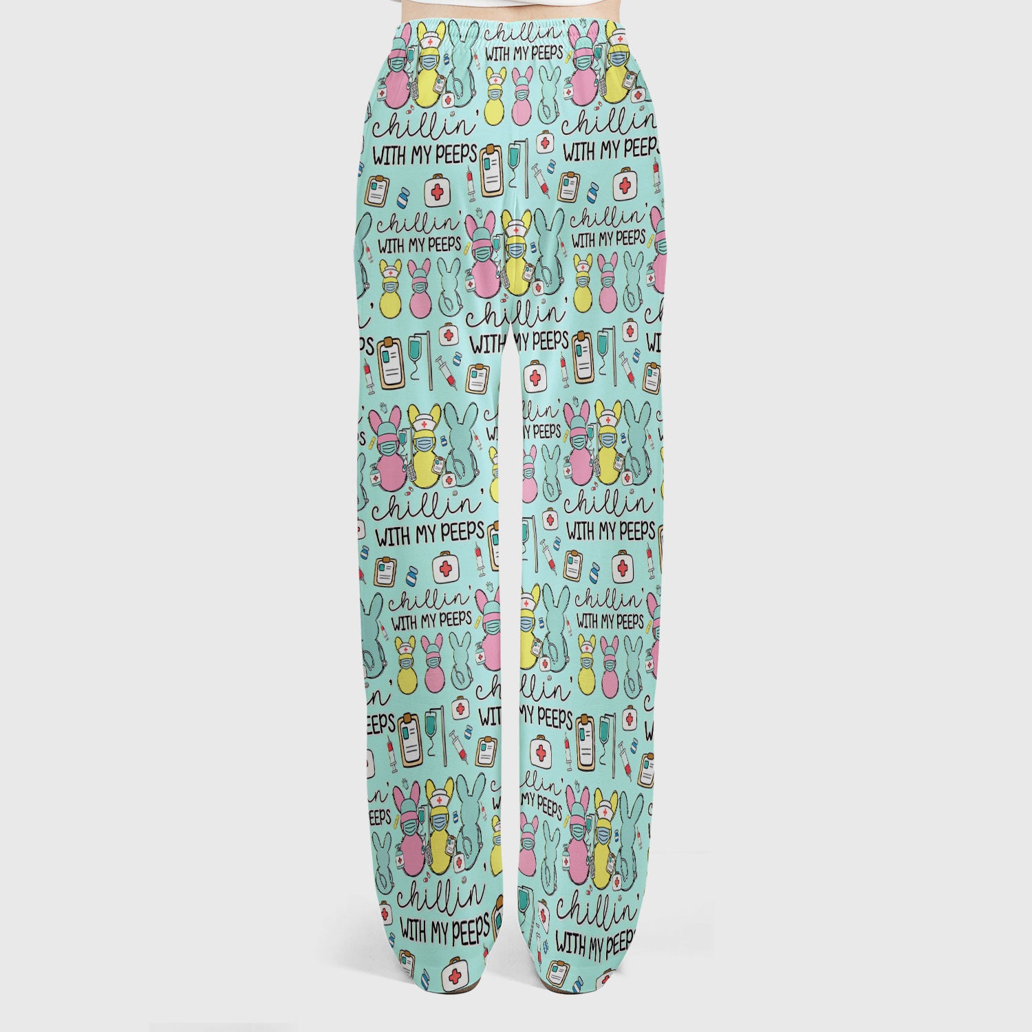 Cute Bunny Nurse Chillin With My Peeps Scrub, Women's Scrub Sets