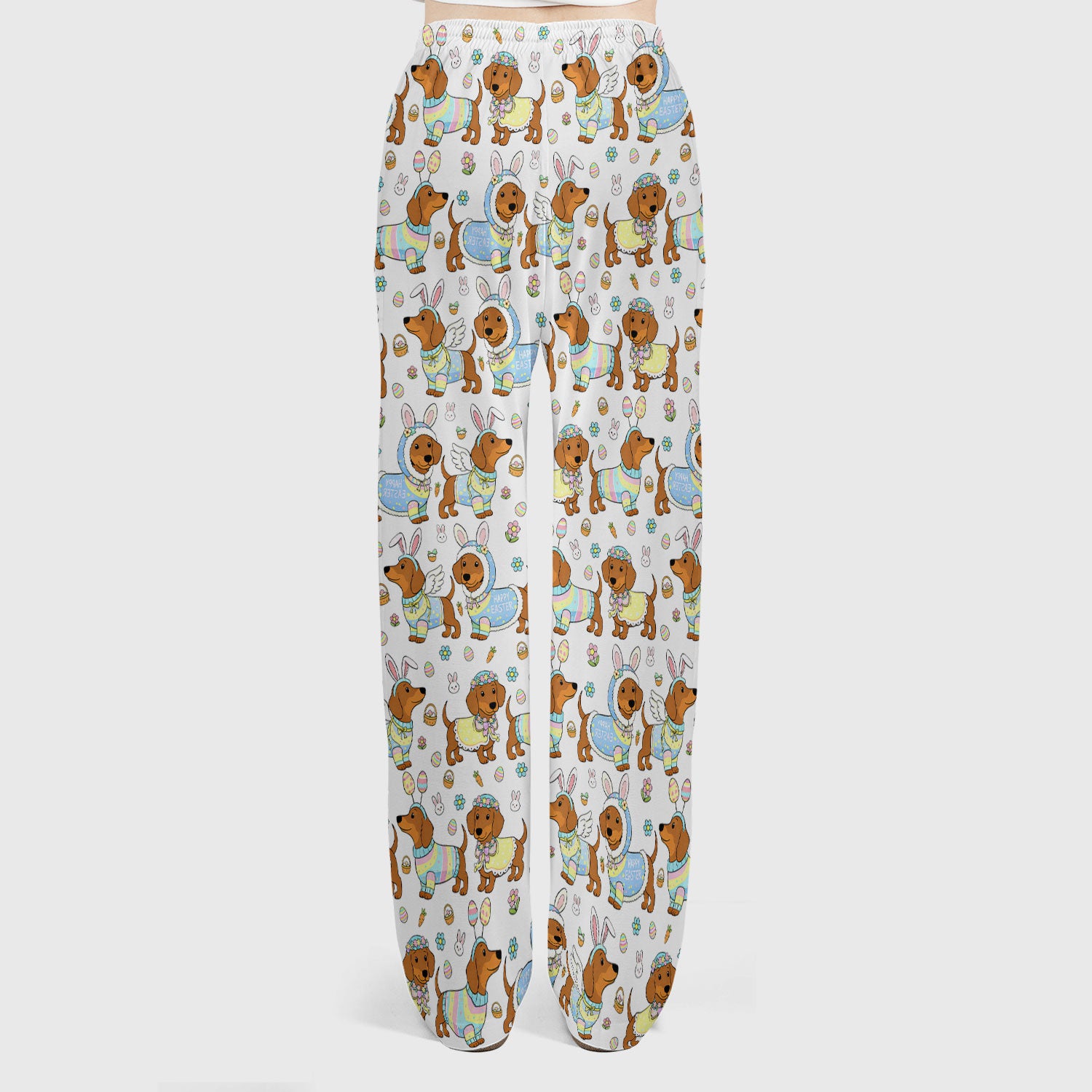 Easter Dachshund Bunny Pattern Scrub Set, Scrub Pants and V Neck Top