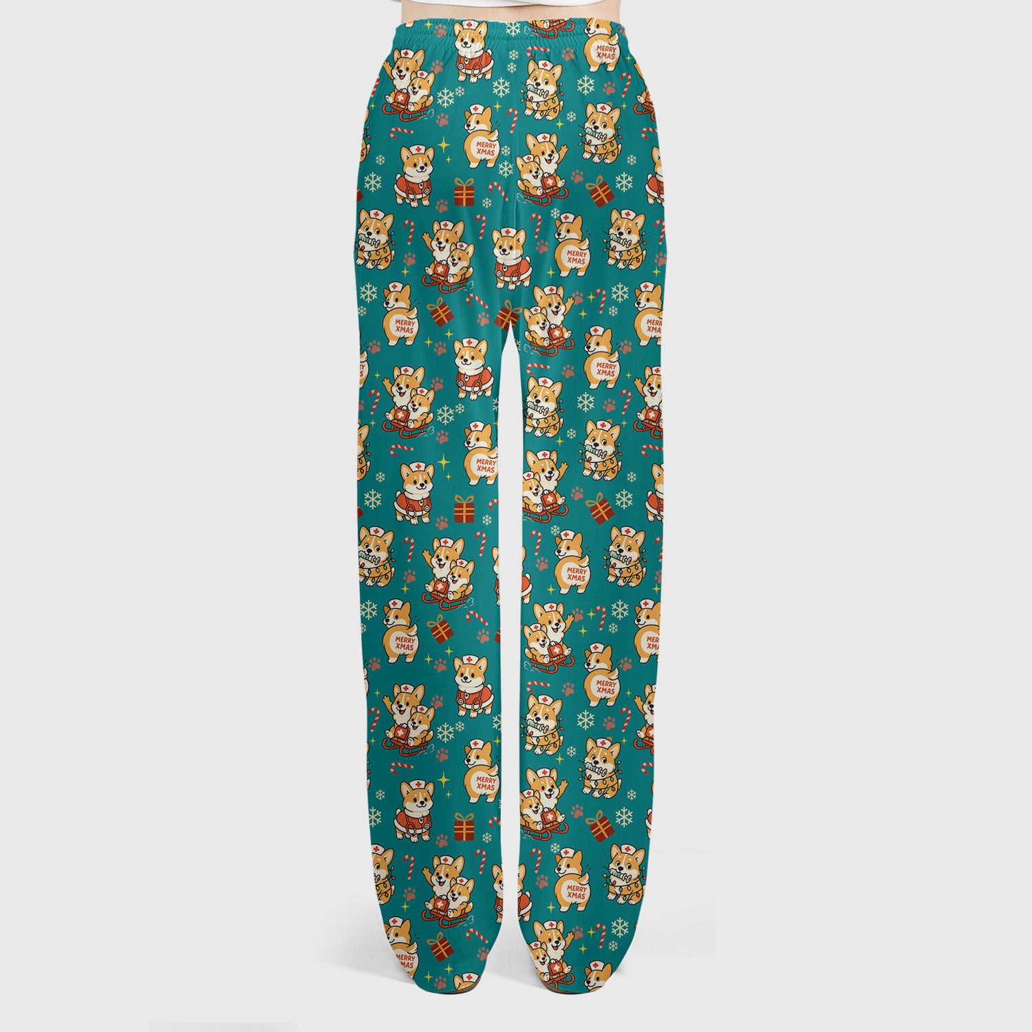 Christmas Corgi Scrubs Set for Women - Fun Corgi Christmas Pattern Nurse Scrubs Top and Pants - Festive Holiday Scrubs for CNA LPN RN