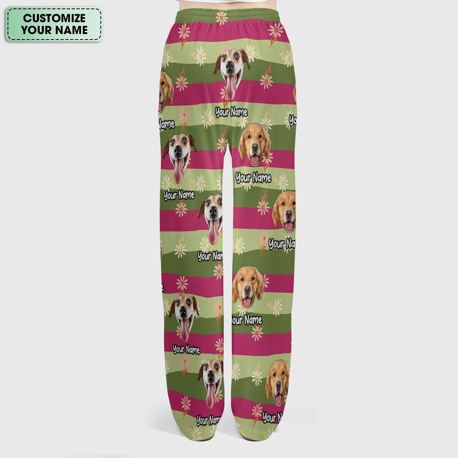 Personalized Floral Dog Portrait With Spring Stripes Pattern Scrub Set, Scrub Pants and V Neck Top
