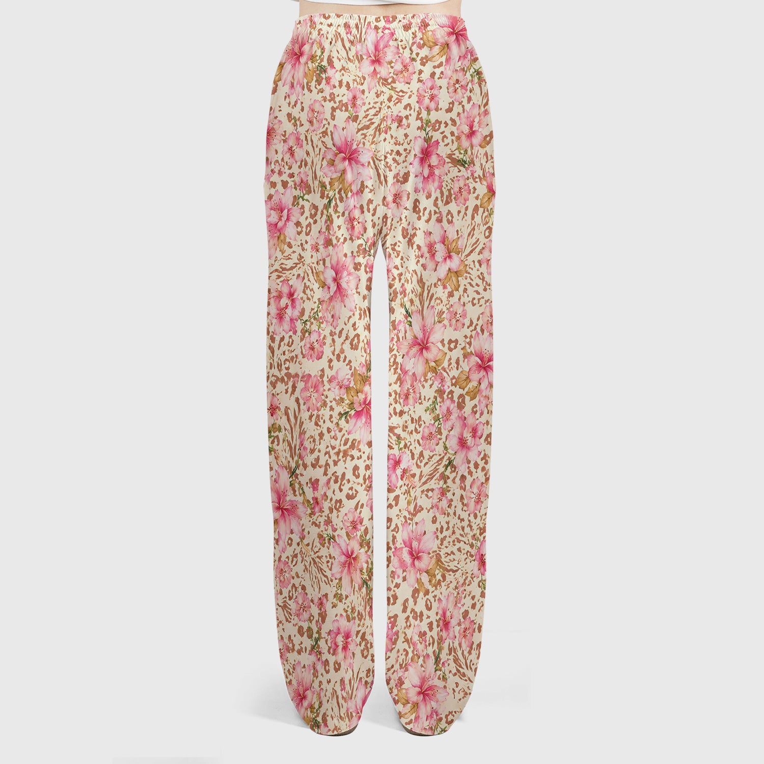 Pink Floral Leopard Print Pattern Scrub Set, Scrub Pants and V Neck Top