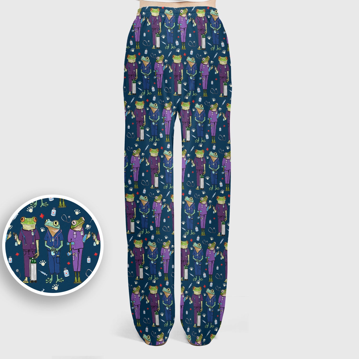 Funny Frog Nurse Pattern Scrub Set, Scrub Pants and V Neck Top
