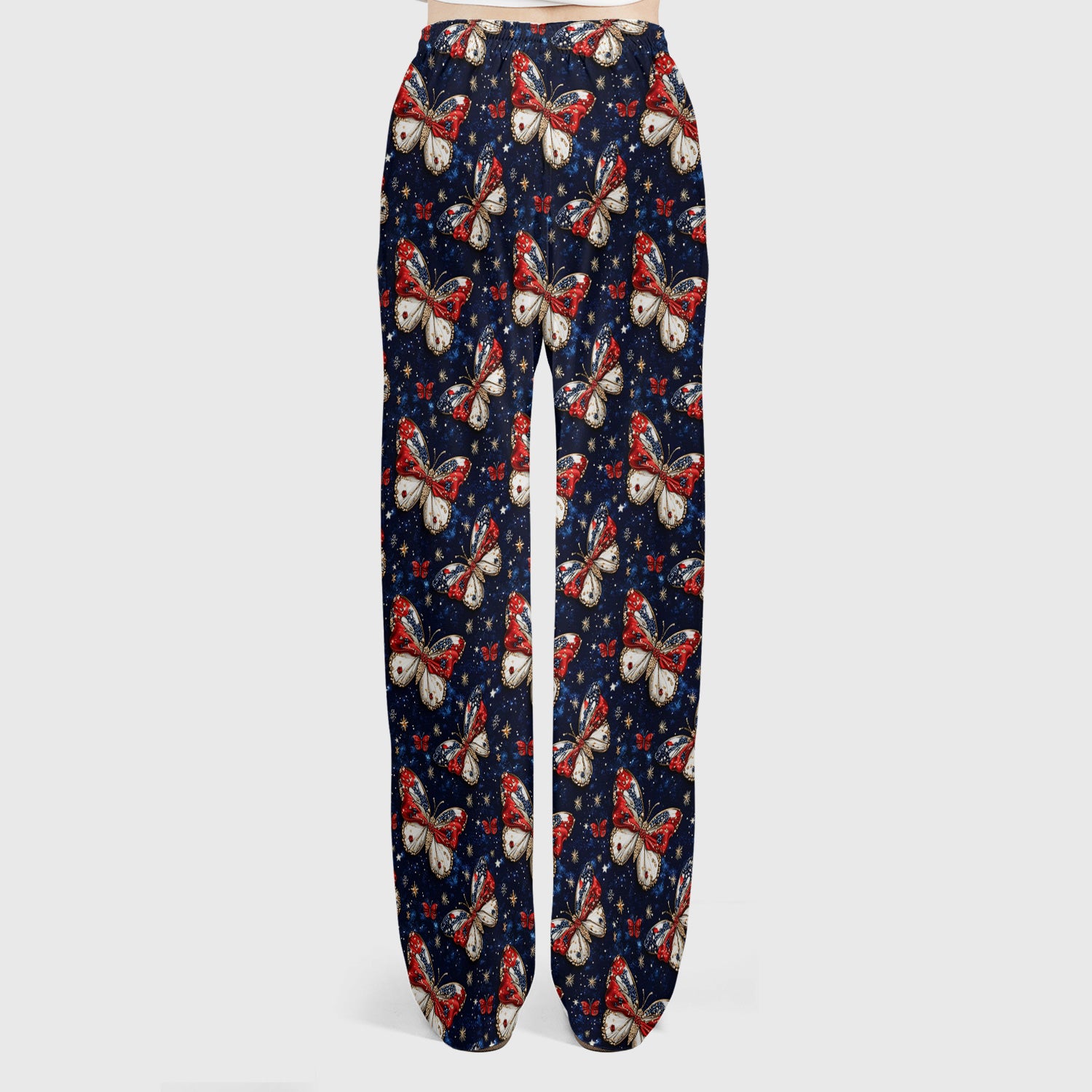 Patriotic Butterfly Nurse for RN & CNA, Americana Stars Healthcare Workers Uniform Scrub Set, Scrub Pants and V Neck Top