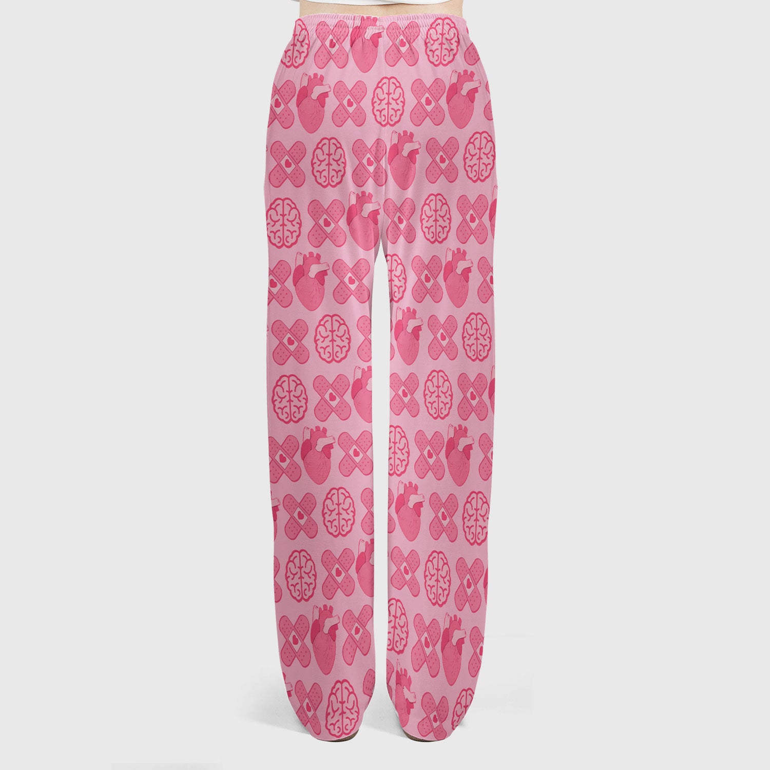 Heart & Brain Medical Icon Pattern Scrub Set, Scrub Pants and V Neck Top