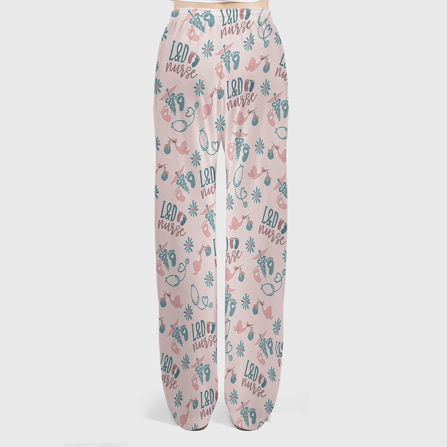 Cute Labor and Delivery Print V Neck Medical Scrub Set Maternity Uniform