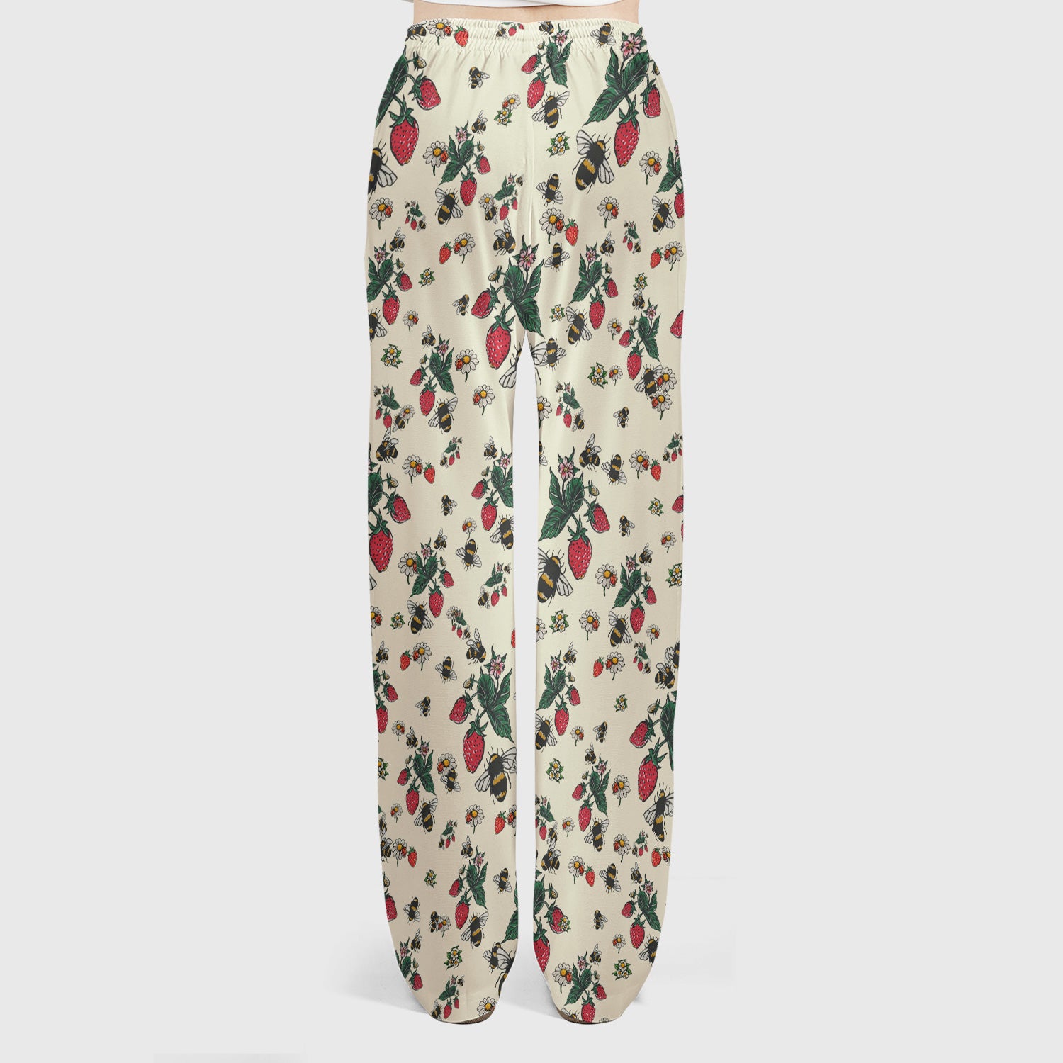 Cute Strawberry Bee Daisy Floral Pattern Scrub Set, Scrub Pants and V Neck Top