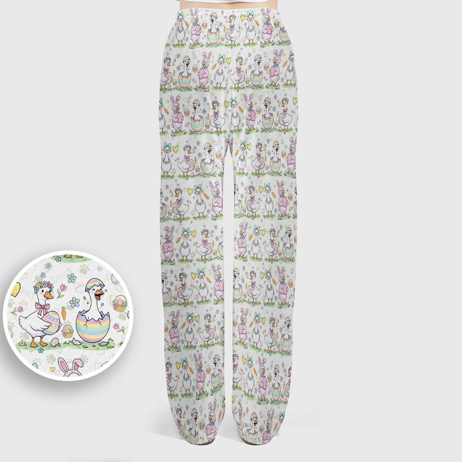Spring Easter Goose and Bunny Print Scrub Set, Breathable Med Uniform