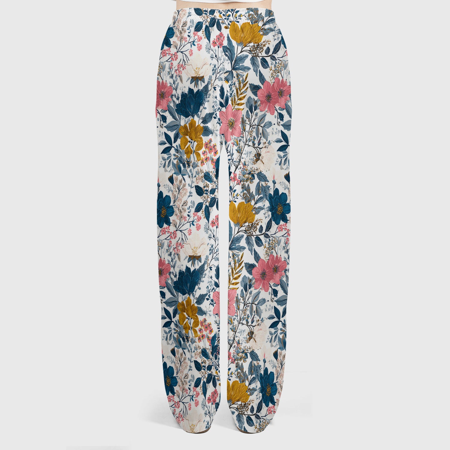 Elegant Floral Garden Bloom Pattern Scrub Set, Scrub Pants and V Neck Top