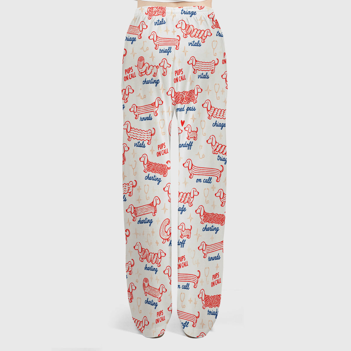 Cute Pups On Call Dachshund Pattern Scrub Set, Scrub Pants and V Neck Top