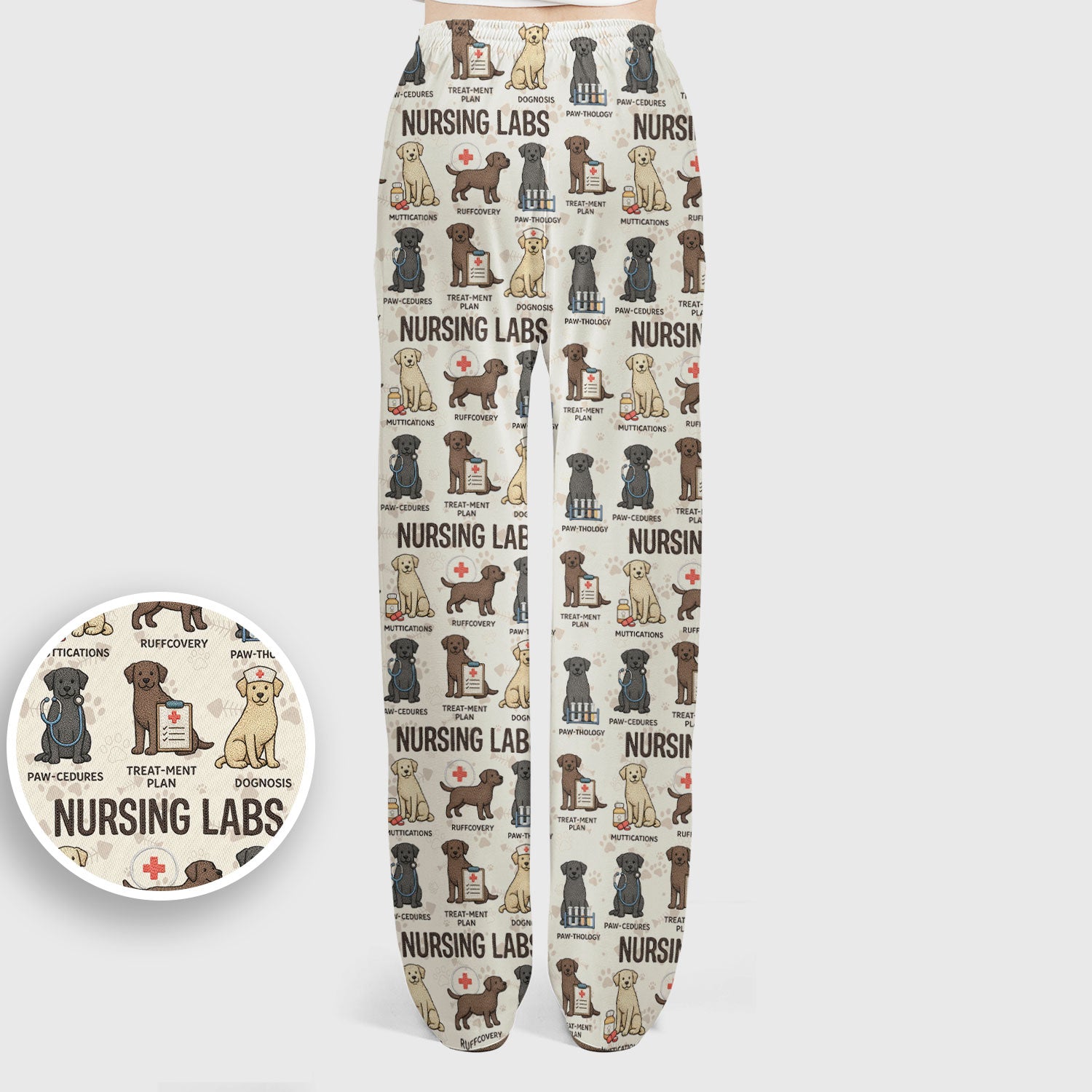 Playful Nursing Labs Dog Pattern Scrub Set, Nurse Uniform Scrubs Set
