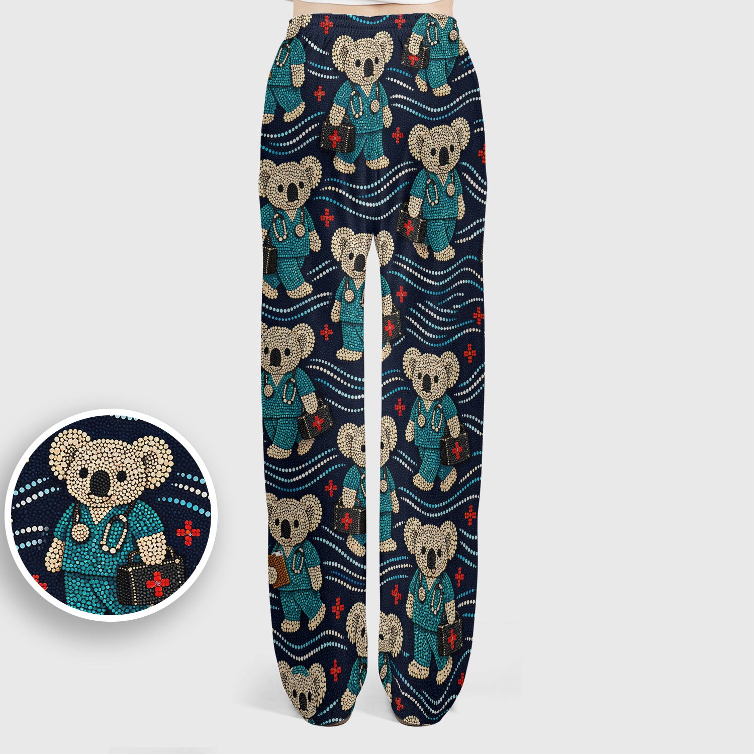 Aboriginal Dot Art Pattern Nurse Scrub Set, Koala Medical Shirt For Women, Breathable Fabrics Nursing Uniform