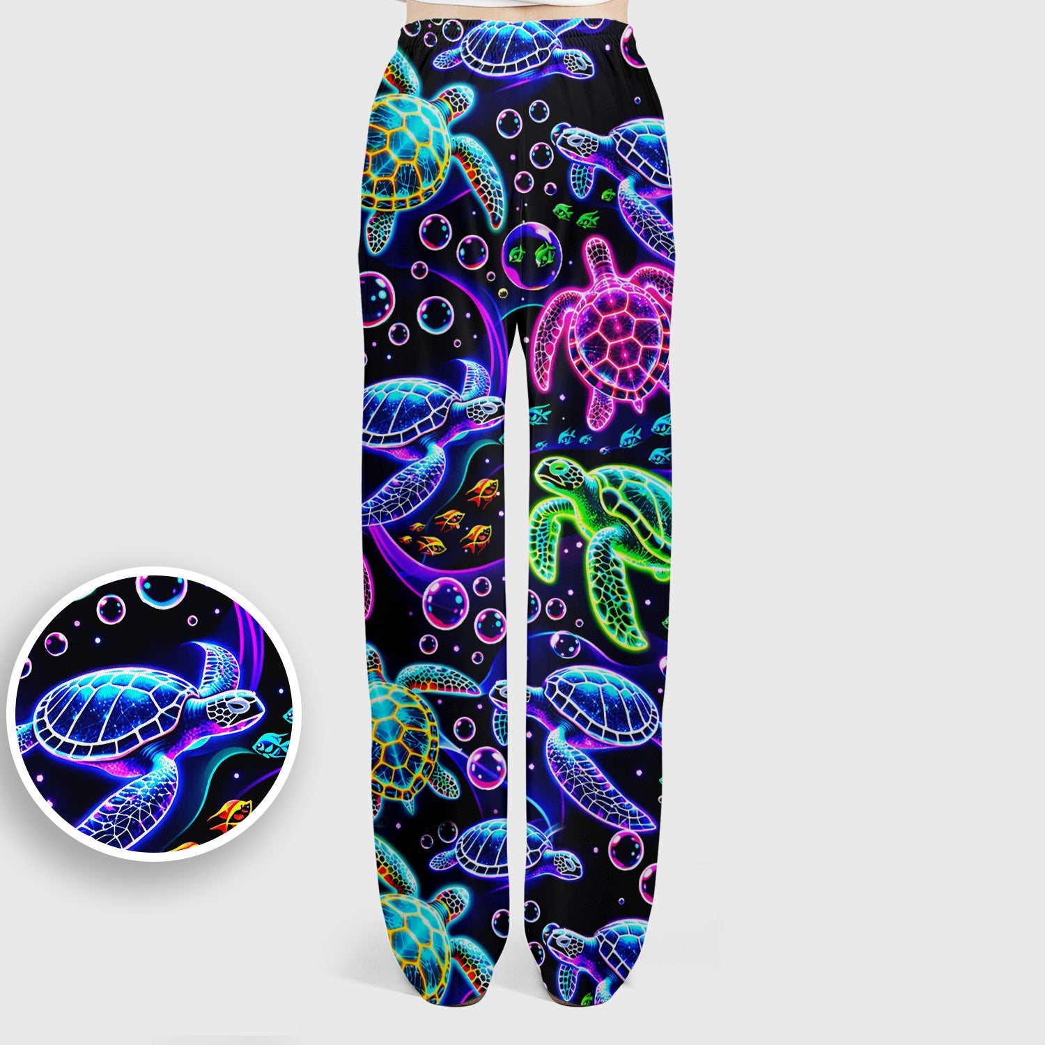 Neon Sea Turtle Swimming Bubble Ocean Scrub Set, Scrub Pants and V Neck Top