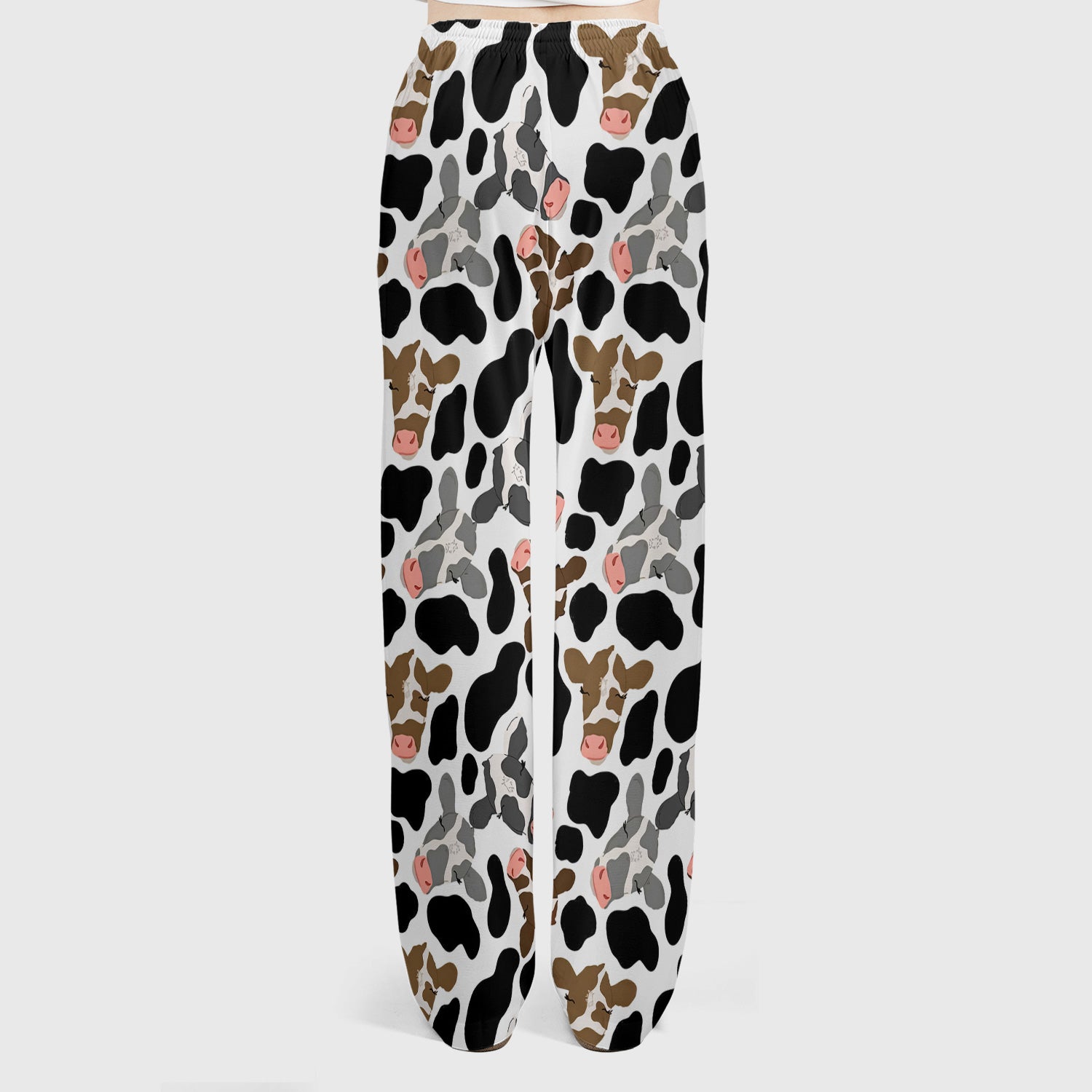 Cute Cow Face Black White Pattern Nurse Scrub Set, Scrub Pants and V Neck Top