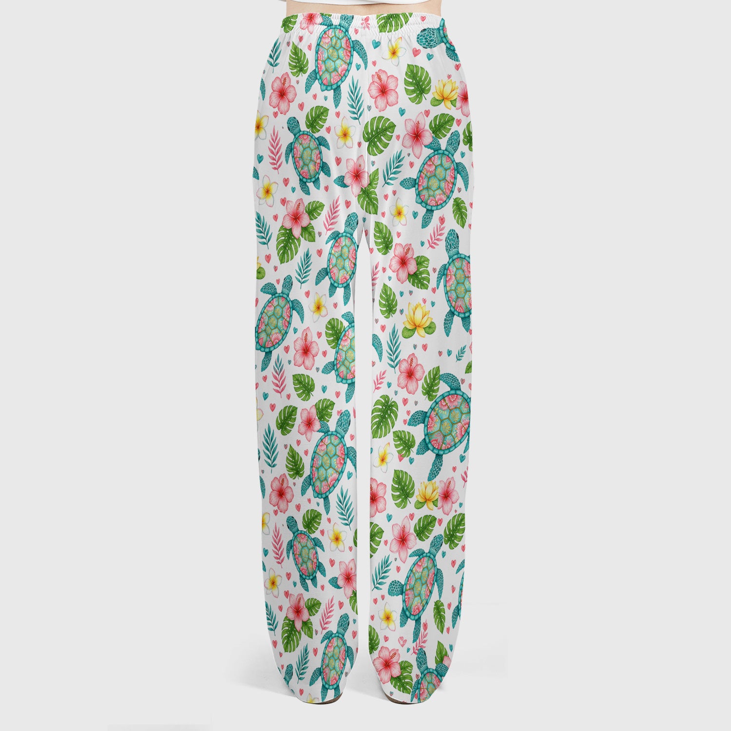 Tropical Sea Turtle Floral Pattern Scrub Set, Scrub Pants and V Neck Top