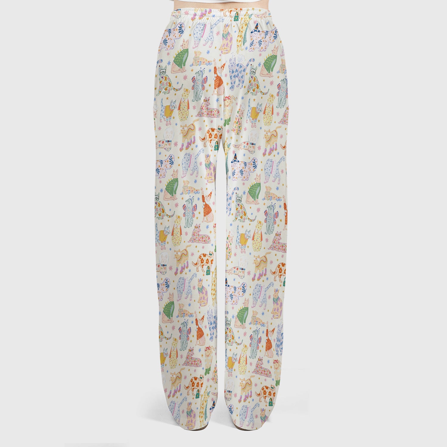 Cute Colorful Cats Pattern Scrub Set, Scrub Pants and V Neck Top