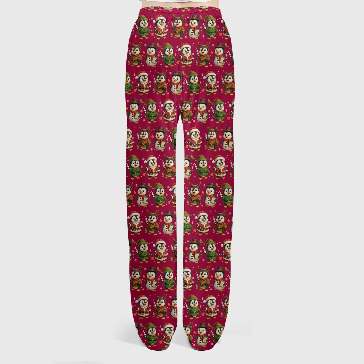 Penguin Christmas Scrubs Set - Adorable Holiday Pattern Scrub Top & Pants - Cute Penguin Scrubs for Women Christmas Season