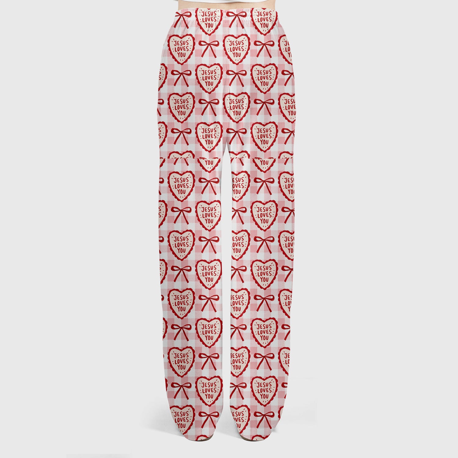 Jesus Loves You Heart Plaid Scrub Set, Scrub Pants and V Neck Top