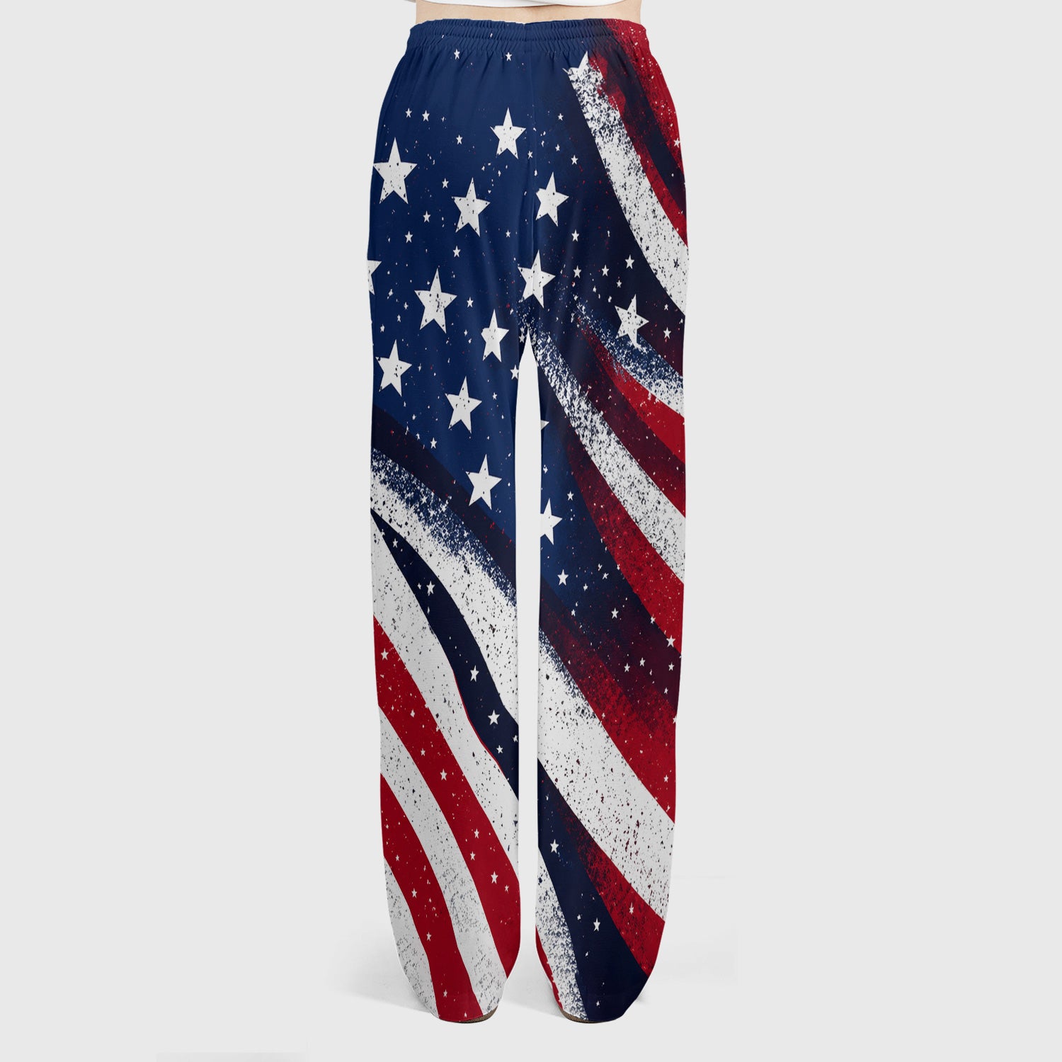 Festive American Flag Stars Pattern Scrub Set, Scrub Pants and V Neck Top