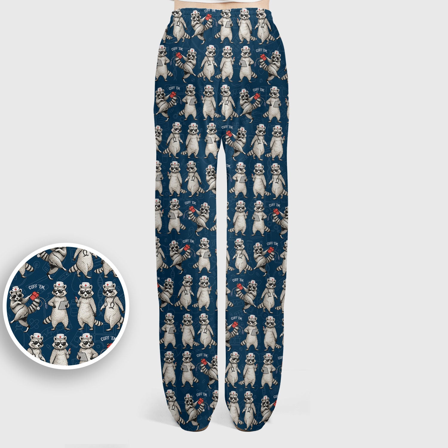 Funny Raccoon Nurse Pattern Scrub Set, Scrub Pants and V Neck Top