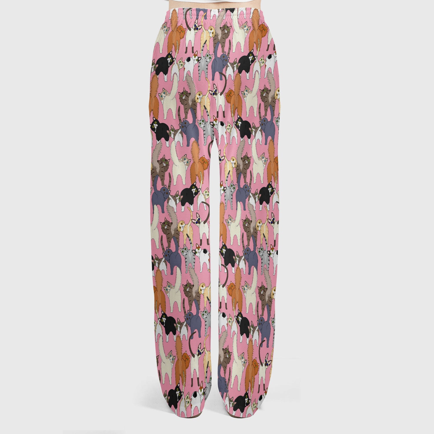 Whimsical Multicolor Cat Cartoon Pattern Scrub Set, Breathable Med Uniform