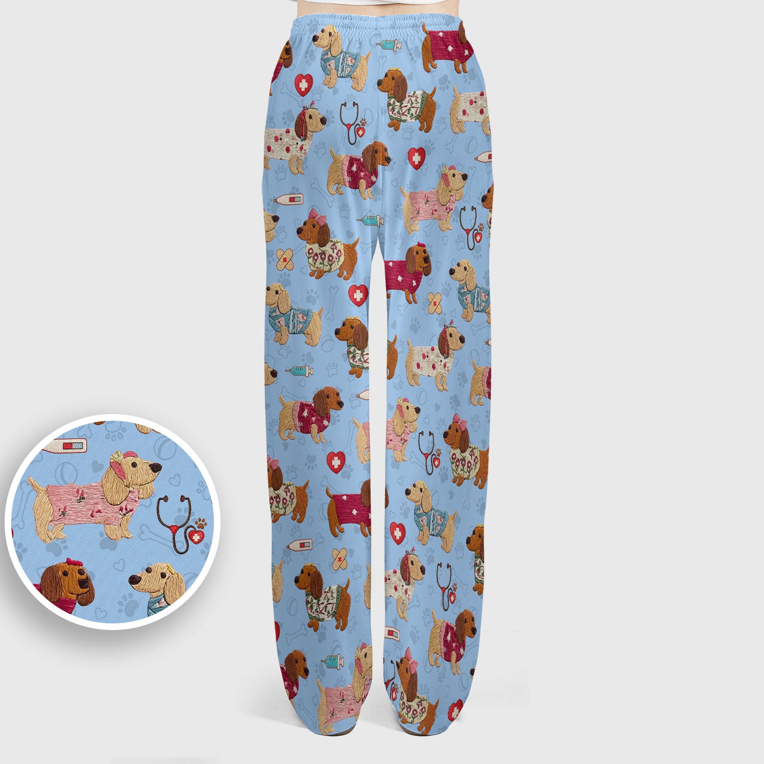 Cute Medical Wiener Dog Pattern Nurse Shirt, Dachshund Nursing Scrub Set, Breathable Fabrics Nursing Uniform