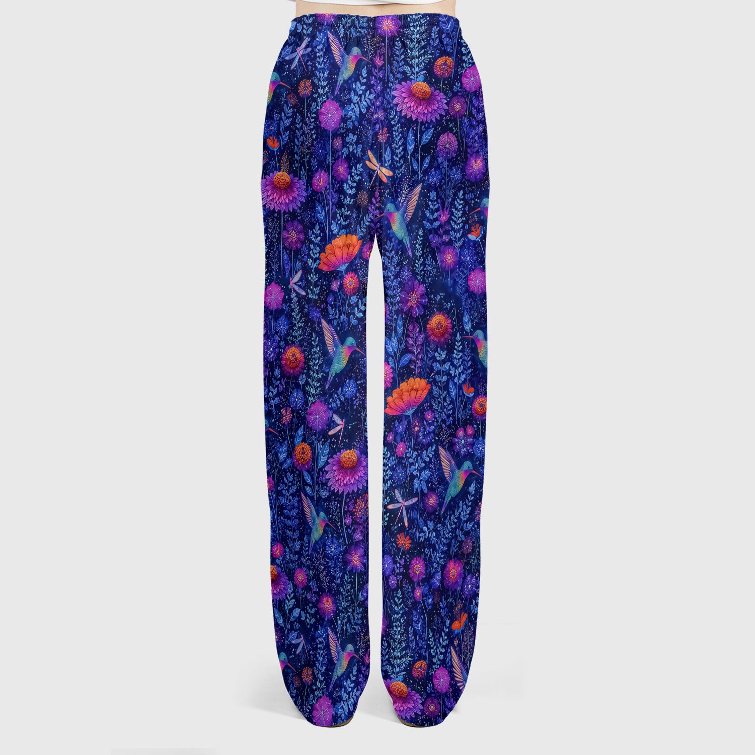 Enchanted Hummingbird Wildflower Garden Pattern Scrub Set, Scrub Pants and V Neck Top