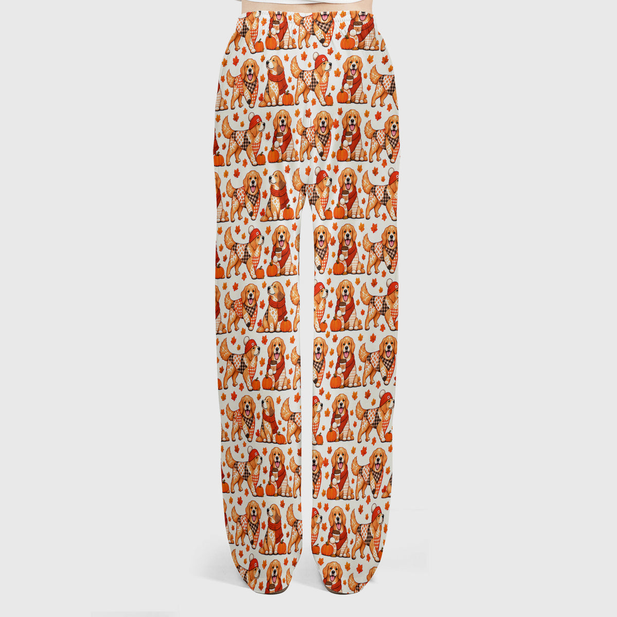 Fall Golden Retriever And Pumpkin Scrub Set, Scrub Pants and V Neck Top