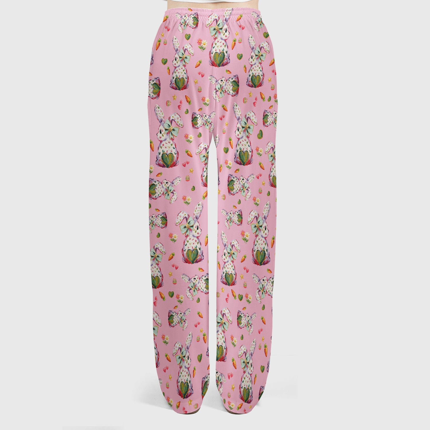 Cute Pastel Bunny Easter Pattern Scrub Set, Scrub Pants and V Neck Top