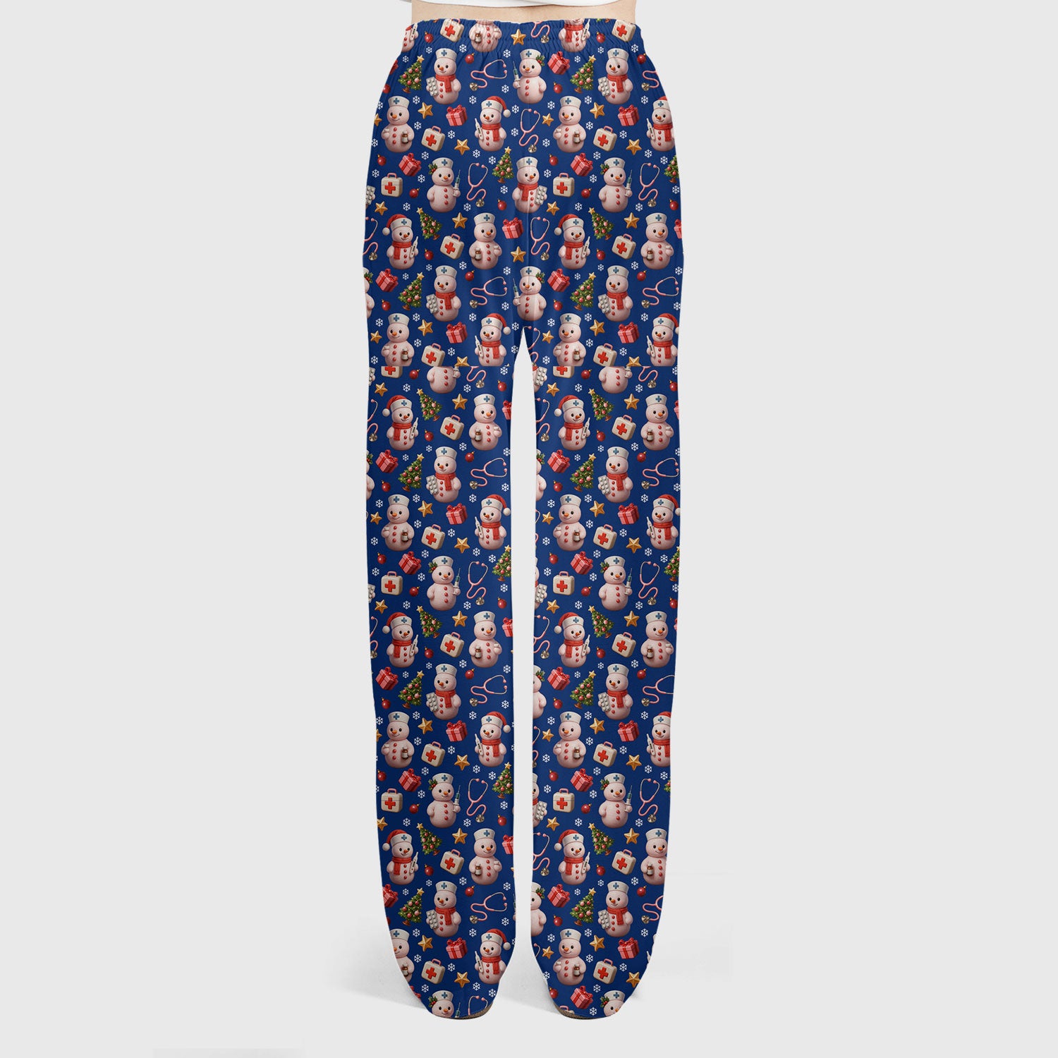 Snowman Pattern Christmas Scrub Set - Cute Holiday Medical Scrubs for Women - Funny Festive Nurse Gift for RN LPN CNA