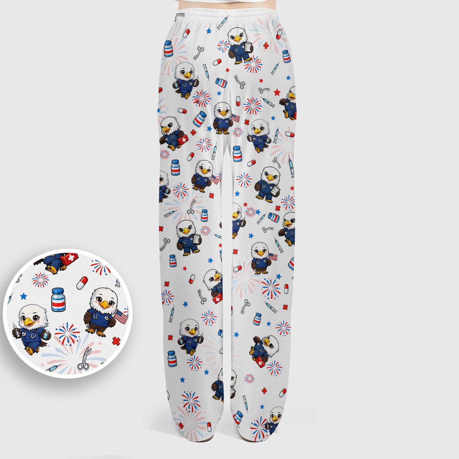 Patriotic Nurse Eagle Fireworks Medical Pattern Scrub Set, Women's Scrub Sets